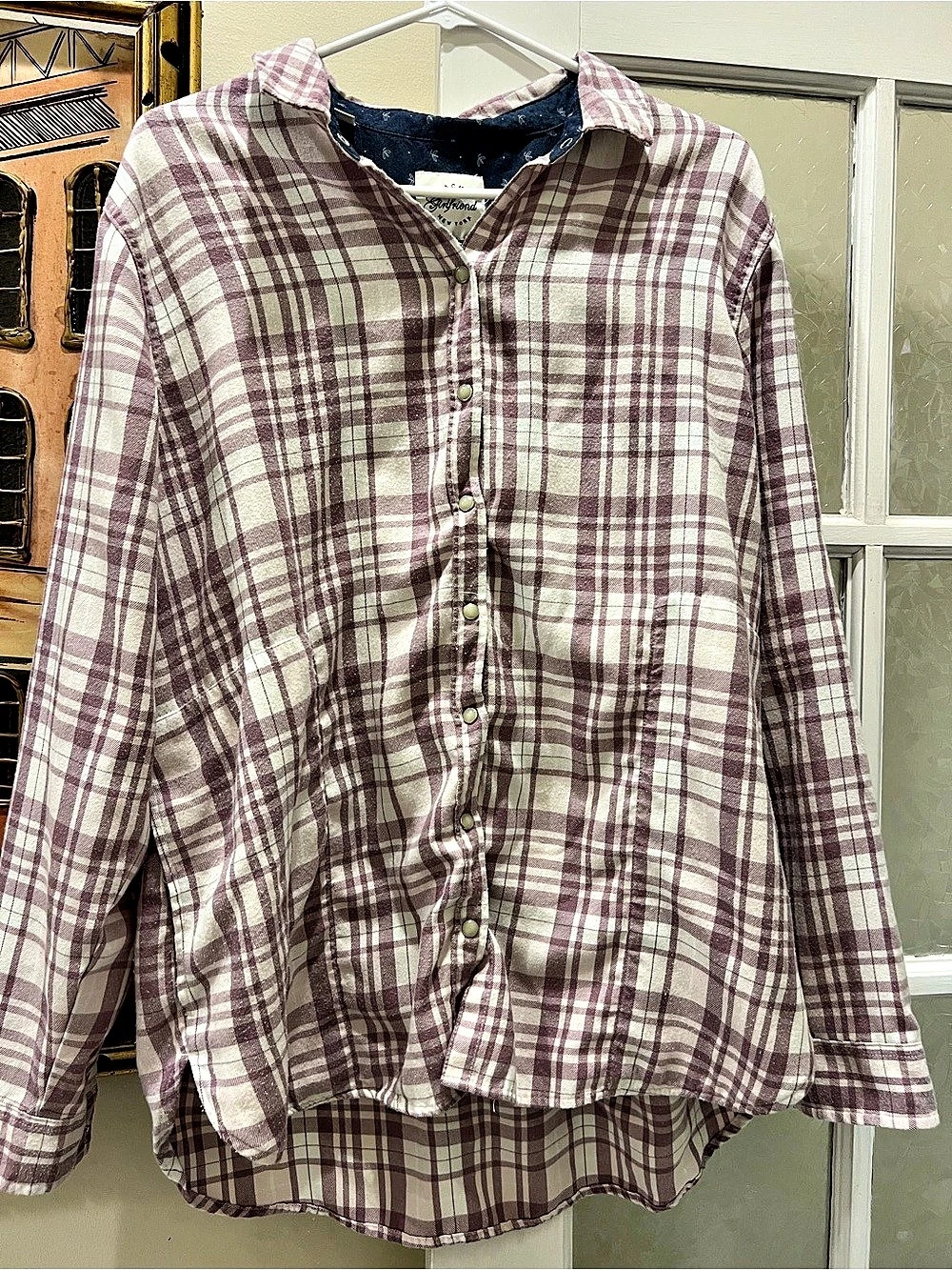 Jachs NY Flannel Shacket Plaid Button Down in Rose Pink & White XL
